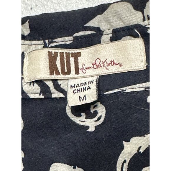 Kut from the Kloth Button Up Roll Tab Sleeve Black & White Floral Tie Waist Sz M - Picture 3 of 5